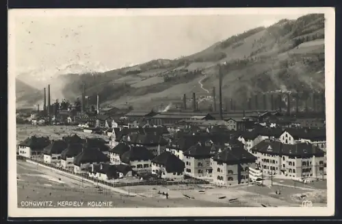 AK Donawitz, Kerpely Kolonie mit Fabrikanlagen aus der Vogelschau