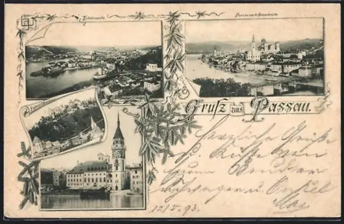 Vorläufer-AK Passau, 1893, Festung Oberhaus, Ortsansicht von der Donaubrücke
