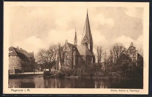 AK Hagenow i. M., Kirche, Schule, Pfarrhaus