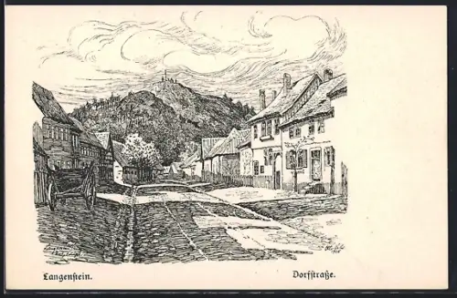 Künstler-AK Langenstein / Harz, Dorfstrasse