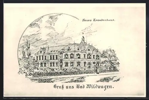 Lithographie Bad Wildungen, Neues Krankenhaus