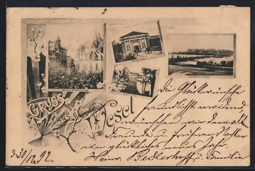 Vorläufer-AK Wesel / Rhein, 1892, Rathaus, Berliner Tor, Rheinansicht