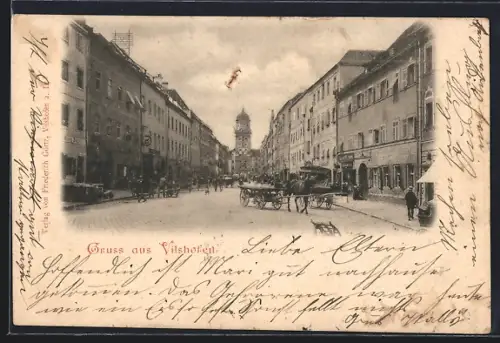 AK Vilshofen, Strassenansicht mit Pferdewagen
