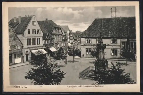 AK Horn i. L., Marktplatz mit Hausmann-Denkmal, Gasthaus Teutoburger Hof