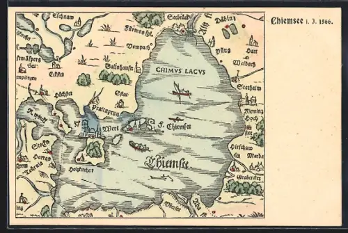 Künstler-AK Chiemsee, Blick auf den See im Jahre 1566