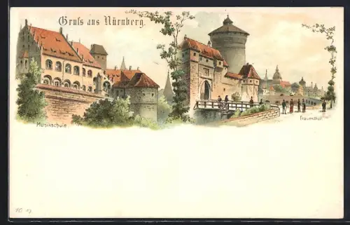 Lithographie Nürnberg, Musikschule, Frauentor