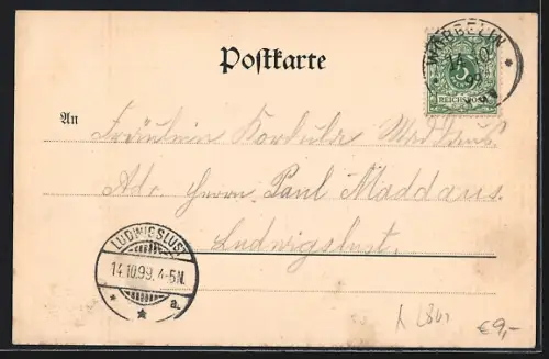 Lithographie Wöbbelin, Gasthaus zur Körnereiche, Porträt umrahmt von Eichenblättern