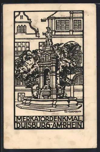 Künstler-AK Duisburg a. Rh., Merkatordenkmal