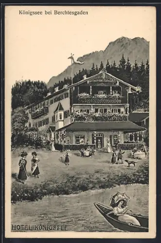 Künstler-AK Königssee bei Berchtesgaden, Hotel Königsee, Besitzer Josef Grösswang