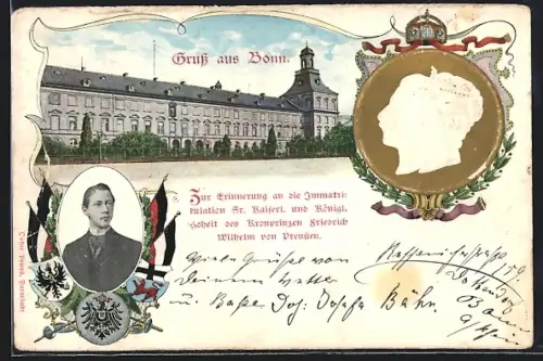 Lithographie Bonn, Kronprinz Friedrich Wilhelm von Preussen, Immatrikulation