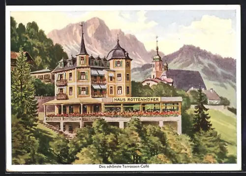 Künstler-AK Berchtesgaden, Café Haus Rottenhöfer