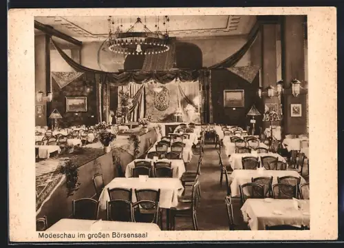 AK Duisburg a. Rh., Börsenkeller-Restaurant Franz Trappel, Ecke Börsen- u. Düsseldorfer Strasse, Modenschau im Börsensaal