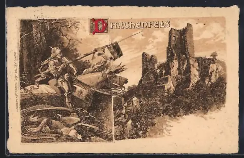 Künstler-AK Drachenfels, Burgruine Drachenfels