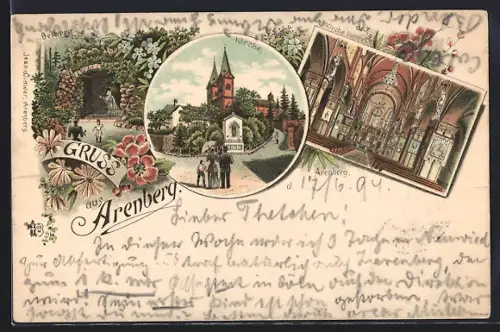 Vorläufer-Lithographie Arenberg, 1894, Kirche, Oetberg