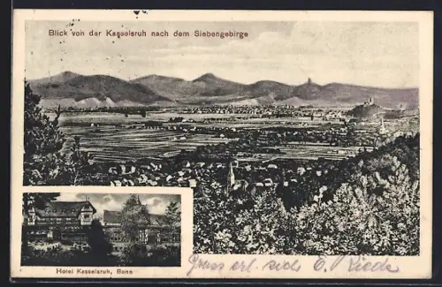 AK Bonn, Hotel Kasselsruh vpm Jean Kessel, Blick von der Kasselsruh nach dem Siebengebirge