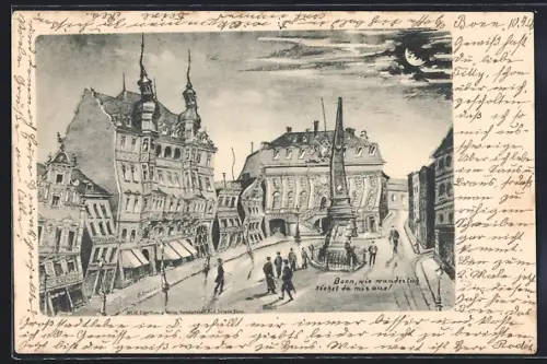 Wirtshaus-AK Bonn, Marktplatz mit schiefen Häusern