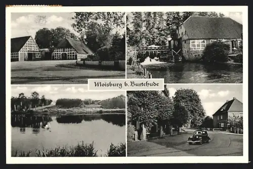 AK Moisburg b. Buxtehude, Fachwerkhäuser, Wassermühle, Teich, Dorfstrasse