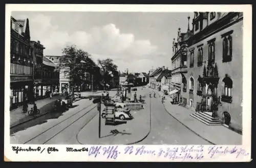 AK Schönebeck /Elbe, Marktplatz, Rathaus, Strassenbahn