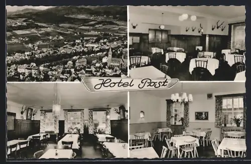 AK Zwiesel /Bayr. Wald, Hotel Post, Gasträume, Ortsansicht