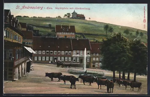 AK St. Andreasberg i. Harz, Marktplatz mit Glockenberg