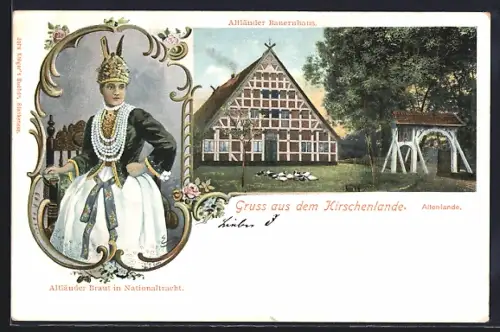 AK Altenlande, Altländer Bauernhaus, Altländer Braut in Nationaltracht