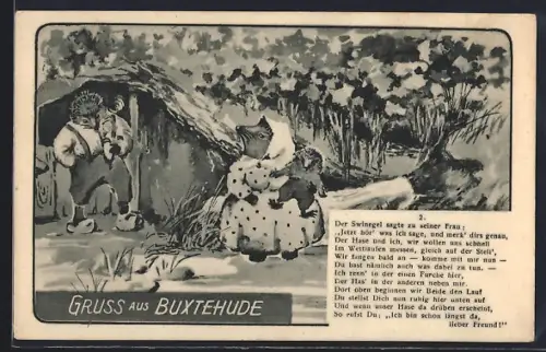 AK Buxtehude, Swinegel und Hase im Märchenmotiv