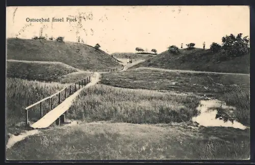 AK Insel Poel, Brücke über Wiesenlandschaft