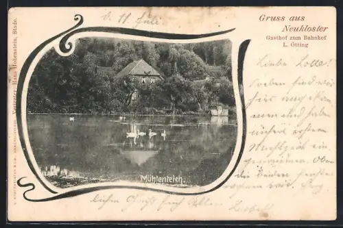 AK Neukloster / Hannover, Mühlenteich, Gasthof zum Bahnhof L. Ütting