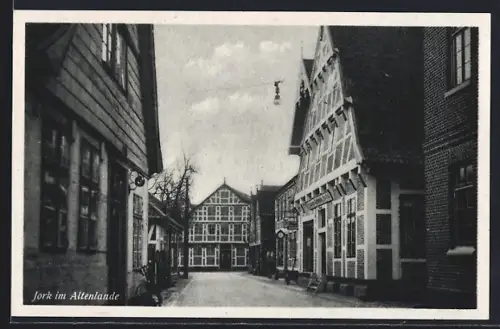 AK Jork im Altenlande, Fachwerkhäuser, Strassenansicht