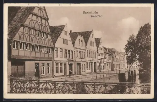 AK Buxtehude, West-Fleth, Fachwerkhäuser, Kanal