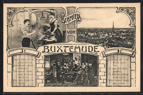 AK Buxtehude, Schmied, Stadtansicht, Szene in der Schmiede