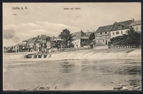 AK Calbe a. S., Saale mit Wehr