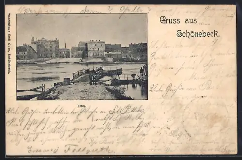 AK Schönebeck / Elbe, Auffahrt zur Fähre am Elbufer