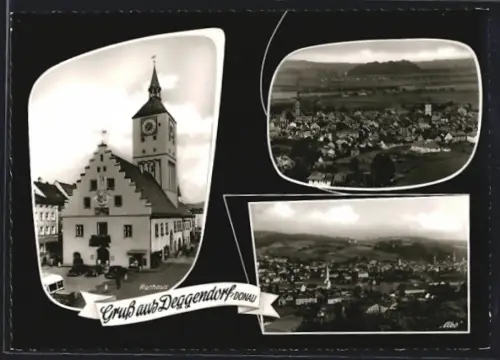 AK Deggendorf /Donau, Rathaus, Ortsansichten aus der Vogelschau