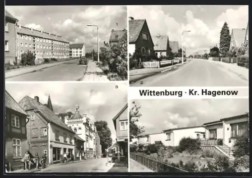 AK Wittenburg, Friedensring, Goethestrasse, Grosse Strasse, Bungalowsiedlung