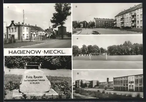 AK Hagenow /Meckl., Wasserwerk, AWG-Neubaugebiet Neue Heimat, Sportplatz