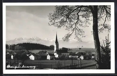 AK Amerang /Chiemgau, Ortsansicht mit Bergpanorama aus der Vogelschau