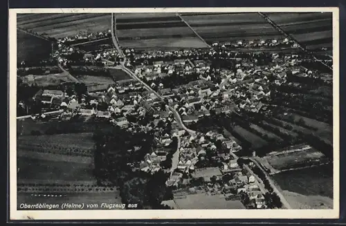 AK Oberröblingen /Helme, Luftaufnahme des Ortes, Felder, Siedlung