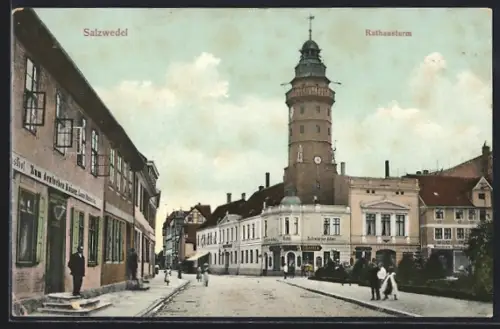 AK Salzwedel, Rathausturm, Gasthof Zum Deutschen Kaiser