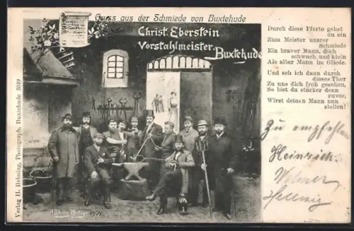 AK Buxtehude, Schmiede Christ. Eberstein, Vorstahlmeister, Gruppenbild Schmiedegesellen