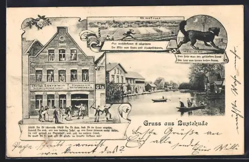 AK Buxtehude, Gasthaus Christ. Ewertsen, Este, Hund auf der Stadtmauer