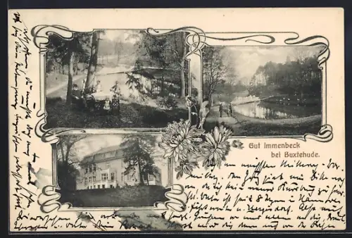 AK Immenbeck bei Buxtehude, Herrenhaus, Park, Teich