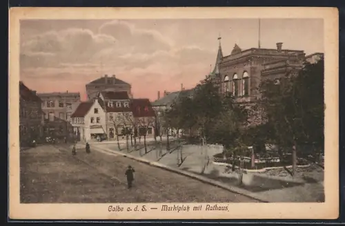 AK Calbe a. d. S., Marktplatz, Rathaus