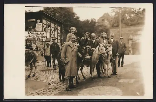 AK Drachenfels, Reittiere zum Drachenfels, Esel, Pferd, Ausflugsgesellschaft