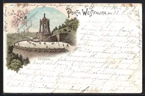 Lithographie Porta Westfalica, Kaiser Wilhelm-Denkmal
