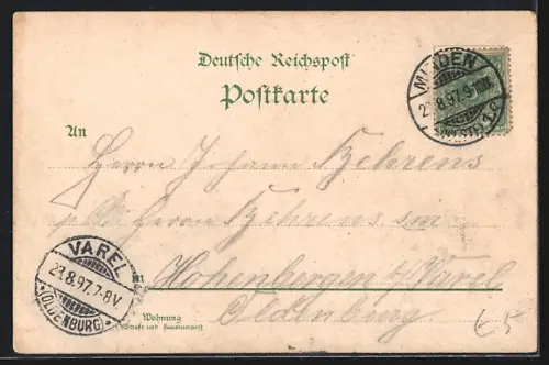 Lithographie Porta Westfalica, Kaiser Wilhelm-Denkmal