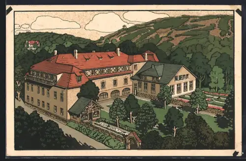 Steindruck-AK Bad Frankenhausen, Kreuzfahrer-Heim der Ferienheime für Handel und Industrie