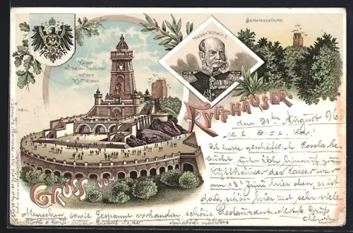 Lithographie Kyffhäuser, Kaiser-Wilhelm-Denkmal, Kyffhäuserdenkmal, Barbarossaturm