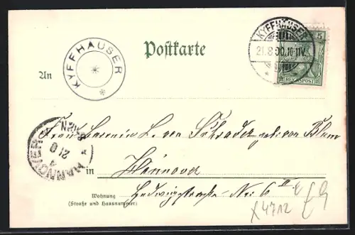 Lithographie Kyffhäuser, Kyffhäuserdenkmal, Gaststätte, Turm