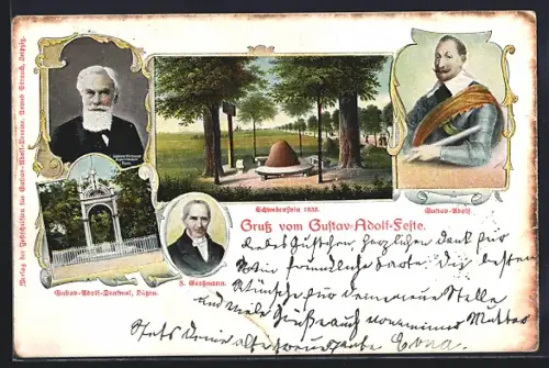 Lithographie Lützen, Gustav-Adolf-Denkmal, Gustav-Adolf-Feste, Schwedenstein 1832, S. Wagenmann, Gustav-Adolf